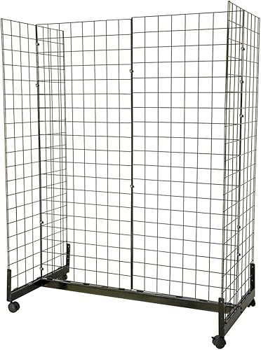 5' x 2' Grid Wall Panel with Wheels 265 LBS, Gridwall Tower with Rolling Base, Metal Grid Wall Shelf Display Stand Detachable, Craft Show Gridwall Display Rack, Art Display - Poueer