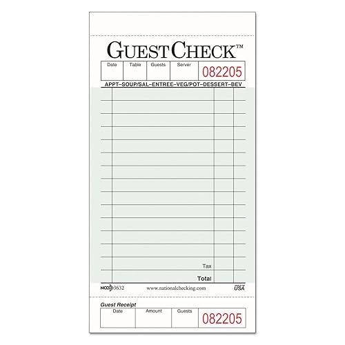National Checking NTC G3632 Guest Check Pad with Customer Receipt Stub, 3 1/2' Width x 6 3/4' Height, 50 Checks/Pad (Pack of 50) - Poueer
