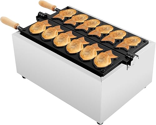 Fish Waffle Maker 110V/Commercial Use, 2400W Electric Taiyaki Machine, Mini Fish Shaped Waffles with Non-Stick Coating, for Home, Restaurants, Milk Tea Shops, Dessert Shops - Poueer