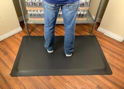 Industrial Smooth Anti-Fatigue Mat, 2' Width x 3' Length x 7/8' Thickness, Black - Poueer