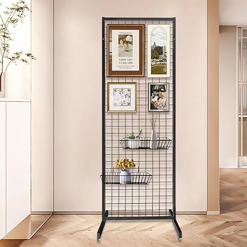Portable Gridwall Panel Floorstanding Display Stand One-Step Installation Black Finish - Poueer