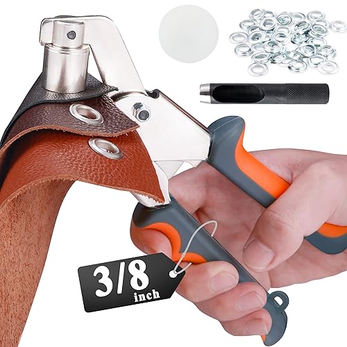 Heavy Duty Grommet Tool Kit, 500 pcs 3/8 Inch 10mm Grommets, Grommet Kit, Eyelet Tool, Press for Tarp, Fabric, Banner, Canvas, Leather, Tents, Vinyl, Punching Machine - Poueer
