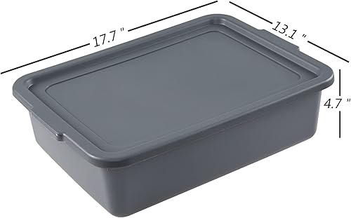 3-Pack 13 L Plastic Commercial Tote Box with Lid, Bus Tubs/Bus Box, Gray - Poueer