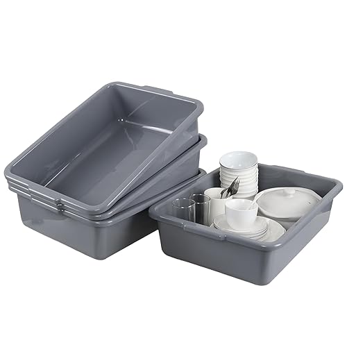 32 L Large Bus Tubs, Plastic Commercial Utility Bus Box, Gray, 4-Pack - Poueer