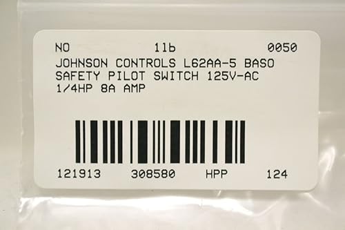 NEW JOHNSON CONTROLS L62AA-5 BASO SAFETY PILOT SWITCH 125V-AC 1/4HP 8A B308580 - Poueer