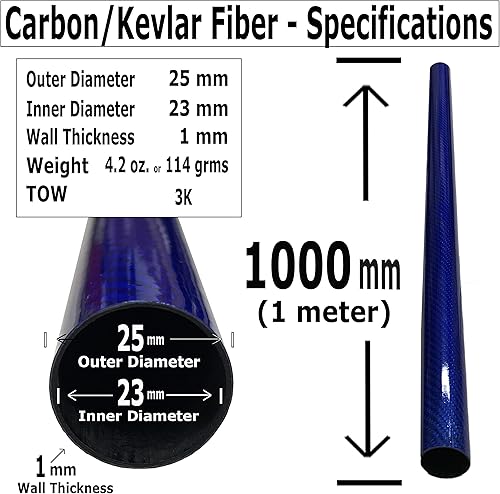 CARBON FIBER TUBE - Blue -20mm X 18mm X 1000mm - Hollow carbon fiber rods - Glossy carbon tubes - Pure carbon fibre tubes - Lightweight High Strength Carbon Fiber Shaft - 39.4 in x .78 in - Poueer