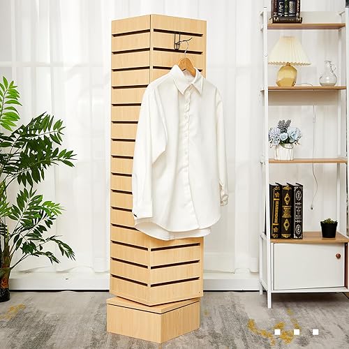 Slatwall Tower Rotating 4 Sided Retail Fixture 4 Panel Slatwall Counter Spinner Keychain Display Stand for Retail Display Racks for Clothing Jewelry, 12''L x 12''W x 54'', Hook Not Included - Poueer