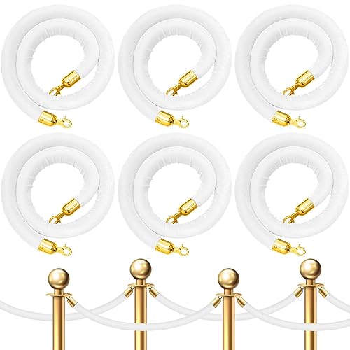 Fumete 6 Pieces Velvet Stanchion Rope Bulk 6.5 Feet Crowd Control Barriers Safety Velvet Rope with Polished Gold Hooks for Graduation Party Openings, Not Include Stanchion Post(Pink) - Poueer