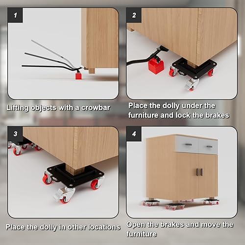 Furniture Dolly 5 Wheels Heavy Duty with Removable Side Guards,3307 Lbs Capacity,360° Rotating Wheels & Tail Brake,Furniture Movers Lifter Tool with Wheels for Appliances,Sofas,Beds,Pianos - Poueer