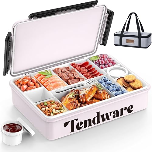 Chilled Divided Serving Tray Snackle Box Container with Ice Pack Bonus Insulated Bag 2 Dip Containers Summer Beach Essentials for Charcuterie Snack Road Trip Picnic Family Party Keep Food Fresh - Poueer