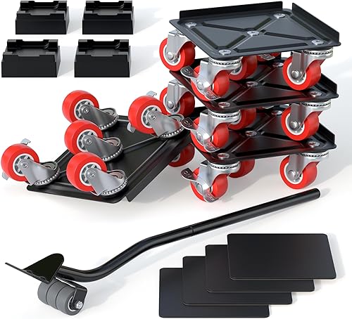 Fivepears Furniture Lift Mover Tool Set-3000 lb,5-Wheel Heavy-Duty Furniture Dolly with Handle,360°Swivel Casters Trolley-Ideal for Moving Heavy Machinery, Equipment, Pianos, Couches and Carpeted - Poueer