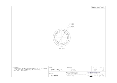 Timken 27687 Tapered Roller Bearing, Single Cone, Standard Tolerance, Straight Bore, Steel, Inch, 3.2500' ID, 1.0000' Width - Poueer