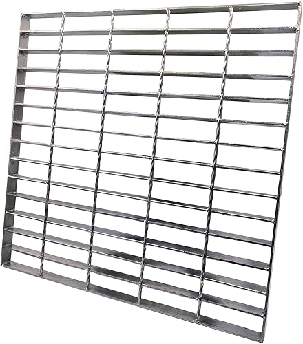 Galvanized Steel Drain Grate with Base, 16x16 Outdoor Drain Cover and Frame, B Class Sewer Grate with Lip, Durable Heavy Duty Channel Grate, Sliver Square Drainage Grate Driveway - Poueer