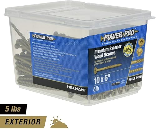 Power Pro 48618 Wood Screws, #10 x 6', Premium Outdoor Deck Screws, Rust Resistant, Epoxy Coated Bronze, 5lb Tub, 177 pcs - Poueer
