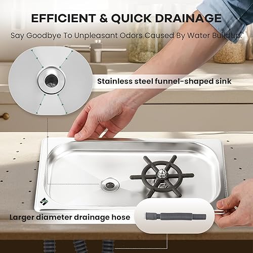 Huanyu Pitcher Rinser with 360 Degree Rotating High-Pressure Nozzle Stainless Steel Pitcher Washer with Drain and Drip Tray Automatic Cup Washer for Household and Commercial 12.78 * 6.97 * 1.58' - Poueer