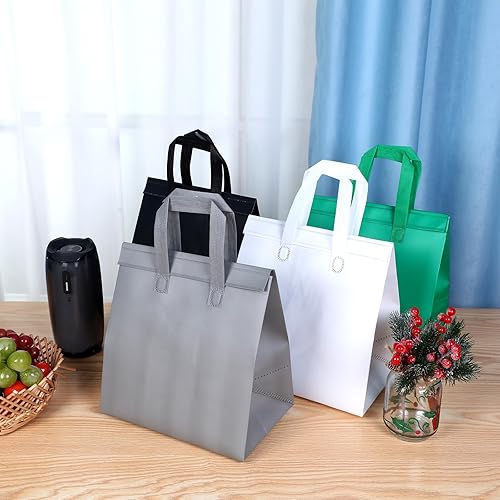 Hushee 200 Pcs Insulated Take out Bags Bulk Thermal Insulation Take Away Bags Disposable 10.24x11.02x6.69 Inch for Grocery Lunch Hot Cold Frozen Food Delivery Shipping Cooler(Black) - Poueer