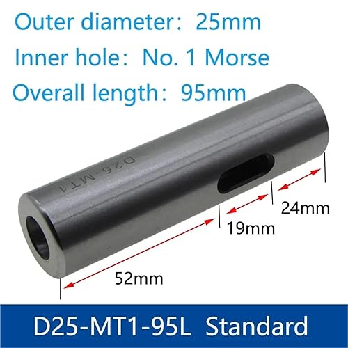 Morse Taper Extension Sleeve 2pcs Outside Straight Shank Transfer to Inner Taper Shank Drill Sleeve Morse Tapper Shank for Lathe Milling Lengthened Reduction Sleeve(D25-MT1-95L) - Poueer