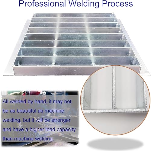 Galvanized Steel Drain Grate with Base, 16x16 Outdoor Drain Cover and Frame, B Class Sewer Grate with Lip, Durable Heavy Duty Channel Grate, Sliver Square Drainage Grate Driveway - Poueer