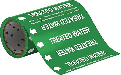Brady 41582 Roll Form Pipe Markers, B-946, 8' X 30', White On Green Pressure Sensitive Vinyl, Legend 'Treated Water' - Poueer