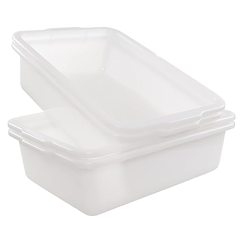 4-Pack 35 L Bus Box, Plastic Utility Bus Tub, Commercial Dish Pan, White - Poueer