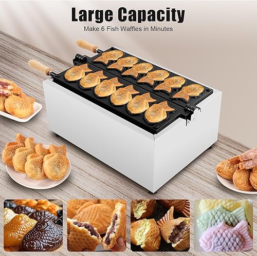 Fish Waffle Maker 110V/Commercial Use, 2400W Electric Taiyaki Machine, Mini Fish Shaped Waffles with Non-Stick Coating, for Home, Restaurants, Milk Tea Shops, Dessert Shops - Poueer