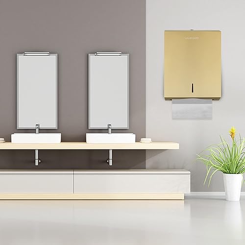 Paper Towel Dispenser, Commercial Stainless Steel Tri-fold/Multi-fold/C-Fold Paper Towel Holder Wall Mount Key (Gold) - Poueer