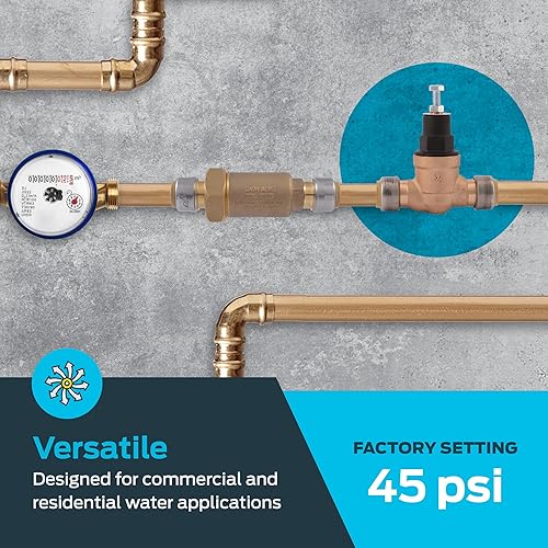 SharkBite 3/4 Inch EB45 Direct Pressure Regulating Valve, Push to Connect Brass Plumbing Fittings, PEX Pipe, Copper, CPVC, PE-RT, HDPE, 23808-0045 - Poueer