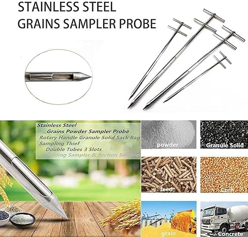 Grain Probe Sampler Stainless Steel Three Zone Grain Probe Sampler Probe Thief Sampler Cement Fertilizer Sampler Solid Sampling Probe(Size:φ 38mm*L 1.5m/4.9ft) - Poueer