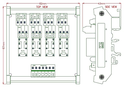 Electronics-Salon DIN Rail Mount 4 DPDT Signal Relay Interface Module, DC 5V Version. - Poueer