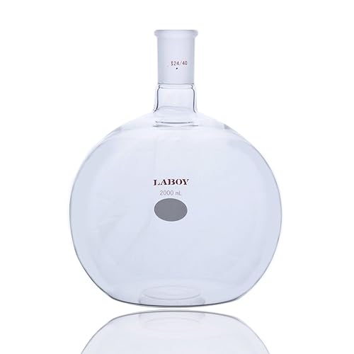 Laboy Glass Single Neck Flat Bottom Boiling Flask 2000mL with 24/40 Joint Heavy Wall Receiving Apparatus Organic Chemistry Lab Glassware - Poueer