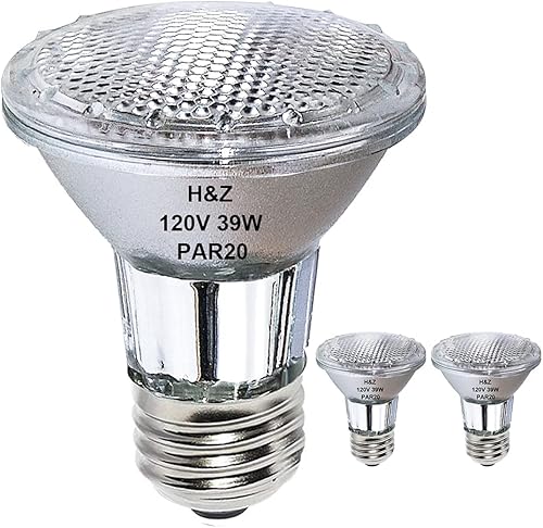 H&Z PAR20 Flood 39W 120V 480 Lumens, High Output 9 Pack 39W PAR20 Halogen Bulb (Equivalent 50W Halogen Bulb), Long Lasting PAR 20 Flood 39Watt 120V with 3000K Warm White, PAR 20 E26 Dimmable - Poueer