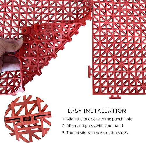 12 Pack Modular Interlocking Cushion 11.6' x 11.6' Rubber Mat Floor Tile Mats Drain Pool Patio Balcony Yard Pet Area Washer Pad(Black) - Poueer