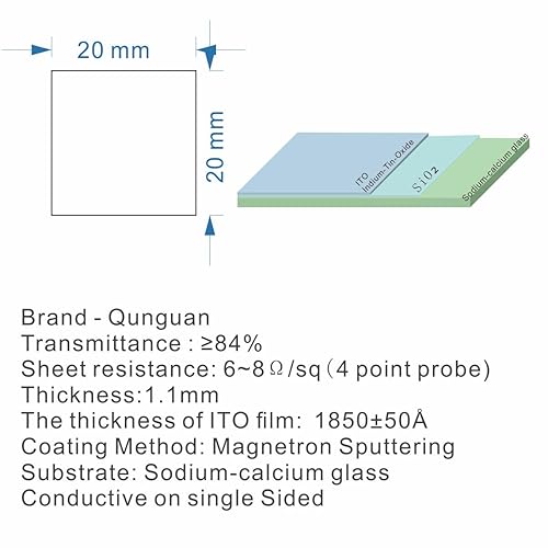 ITO (Indium tin Oxide)Coated Conductive Glass Slides 50×50mm Resistance 7 ohm/sq (8 Pcs) - Poueer
