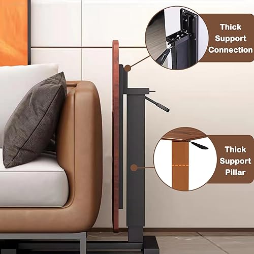 Adjustable Overbed Table with Hidden Wheels for Hospital and Home Use, Rolling Laptop Standing Desk with Wood Tabletop, Hospital Bed Table, Walnut - Poueer