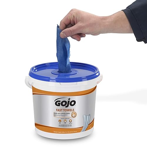 GOJO Fast Towels, Fresh Citrus Scent, 130 Count Multi-Purpose Heavy Duty Textured Wet Towels Bucket (Pack of 1) - 6298-04 - Poueer