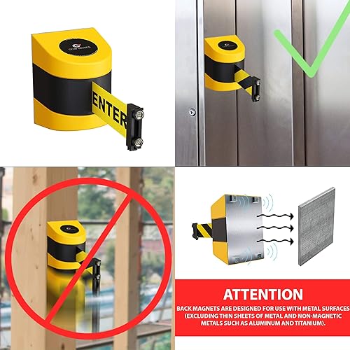 CCW Series WMB-230 Magnetic Wall Mount Retractable Belt Barrier (30 Foot Belt, Yellow with'Caution - DO NOT Enter' Black Letters Belt with Yellow ABS Case) - Poueer