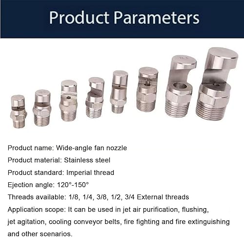 304 stainless steel cleaning nozzle wide angle fan nozzle (1/8, 1/4, 3/8, 1/2, 3/4BSPT) high pressure k wall cleaning nozzle flood flat nozzle 1/2 wide angle fan nozzle (Hole diameter 7.5mm) 5pcs - Poueer