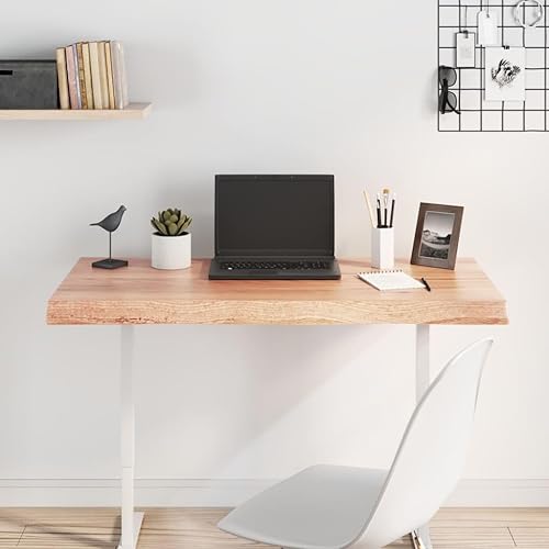 vidaXL Treated Solid Oak Wood Table Top | Live Edge | Home and Office Friendly | Light Brown| Dimensions: 39.4'x19.7'x(0.8'-1.6') - Poueer