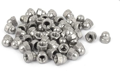 FIYA 3/16'-24 Stainless Steel Dome Head Cap Acorn Hex Nuts Silver Tone 50Pcs - Poueer
