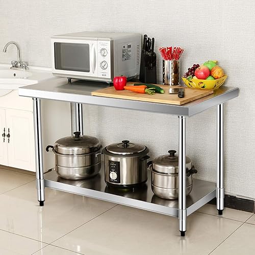 Giantex 36 x 24 Inches Stainless Steel Work Table, Heavy Duty Commercial Kitchen Food Prep Table with Adjustable Under Shelf for Restaurant Garage Home Workstation - Poueer