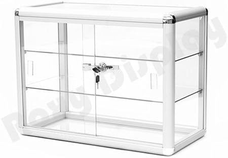 Black Aluminum Frame Tempered Glass Counter Top Display Showcase with Sliding Glass Door and Lock - Poueer