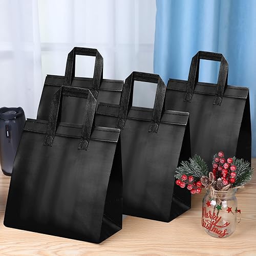 Hushee 200 Pcs Insulated Take out Bags Bulk Thermal Insulation Take Away Bags Disposable 10.24x11.02x6.69 Inch for Grocery Lunch Hot Cold Frozen Food Delivery Shipping Cooler(Black) - Poueer
