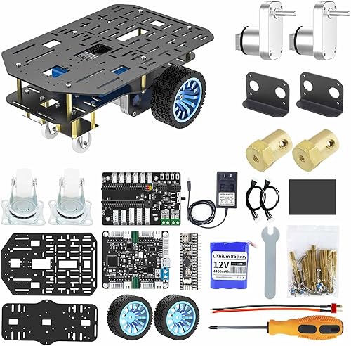 Yahboom Smart Chassis Car 2WD Kit with 520 Encoder Motor,Aluminum Alloy Frame,with Expansion Board Driver,for DIY Educational Robot Car Kit(Unassembled) with Battery - Poueer