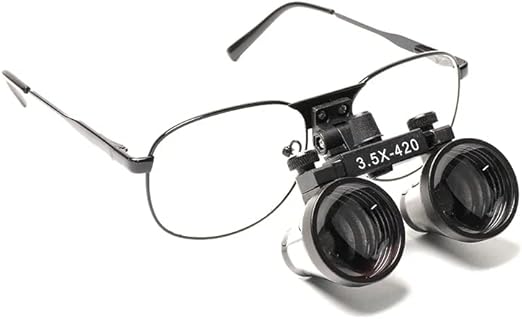 2.5X 3.5X Binocular Dental Loupes Surgical Magnifier Dentist Loupe Metal Eyeglasses Depth View (3.5x-420), Black - Poueer
