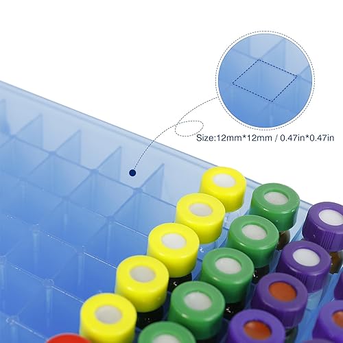 ALWSCI 100 Well Microtube Storage Box, Polypropylene Lockable Vial Holder Rack for 1.5/1.8/2 ml Microcentrifuge Tubes and Autosampler Vials Samples, Blue, 5 Pack - Poueer