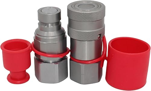 1/2'' NPT Flat Face Hydraulic Quick Connect Coupling Set Skid Steer Loader Quick Disconnect Coupler with Dust Caps ISO12.5 - Poueer