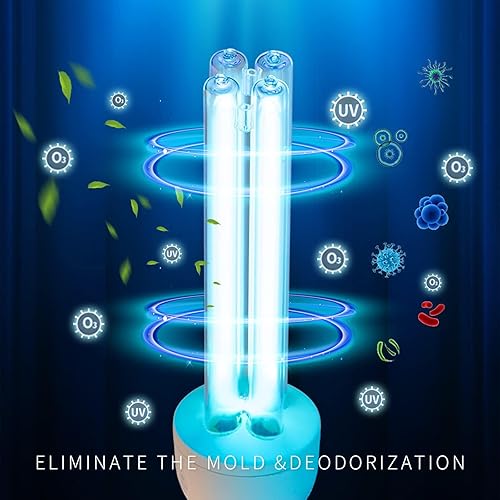 BAIMNOCM 50 Watt UV Light, UVC Germicidal Lamp with E26 Base and Remote Control, Home Disinfection Device UV Light Bulb for Basement/Bedroom/Kitchen, 2x25W Ultraviolet Light Lamp - Poueer