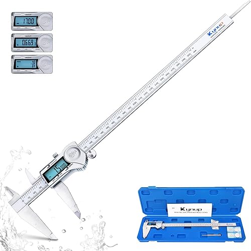 Kynup 0-12 Inch Digital Caliper, Caliper Measuring Tool with Stainless Steel, IP54 Waterproof Protection Design, Easy Switch from Inch Metric Fraction, Large LCD Screen (200mm/300mm) - Poueer