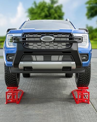 Hydraulic Car Ramps, 4-Position Adjustment, 5T 11000lbs Low Profile Car Lift Service Ramps Truck Trailer Garage,Height Hydraulic Vehicle Ramps, Lift Height 11.61-16.21 inches - Poueer