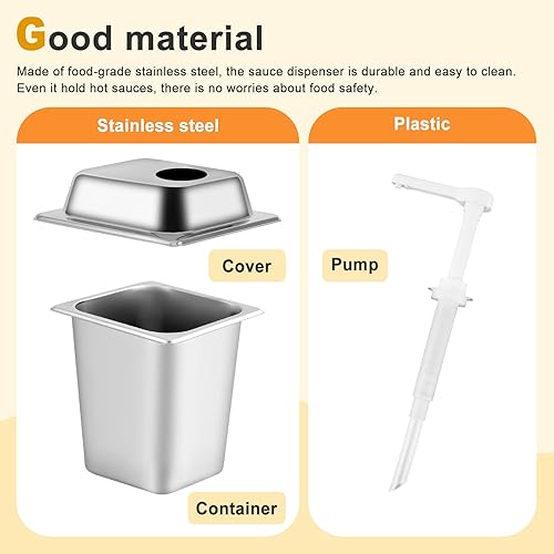 3.4Quart Sauce Pump Dispenser Stainless Steel Condiment Dispenser Pump Station Pump Dispenser for Syrup Ketchup Dressing BBQ Sauce - Poueer